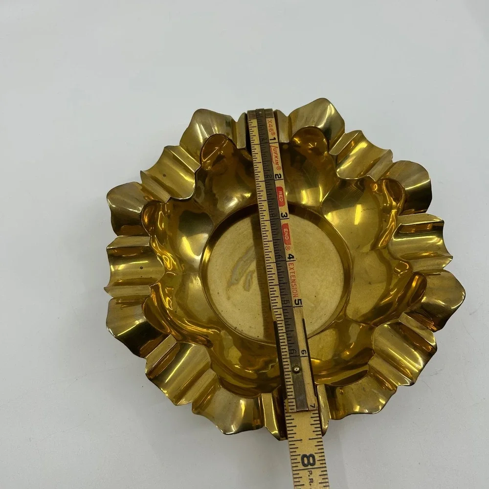 Vintage Brass Gold Tone Cigar Ashtray Mid Century Star Burst Hollywood Regency